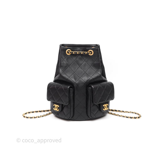 Chanel Double Pocket Black Lambskin Gold Hardware 25C