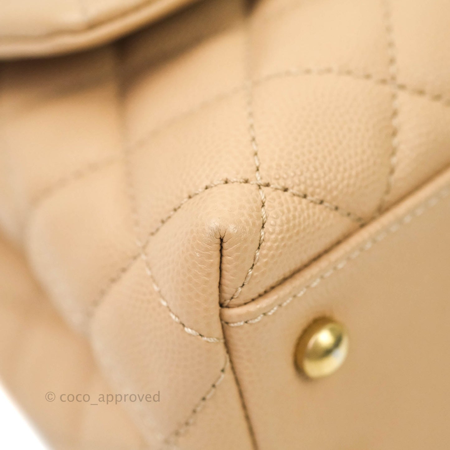 Chanel Mini (Small) Coco Handle Quilted Beige Caviar Gold Hardware Embossed Lizard Handle
