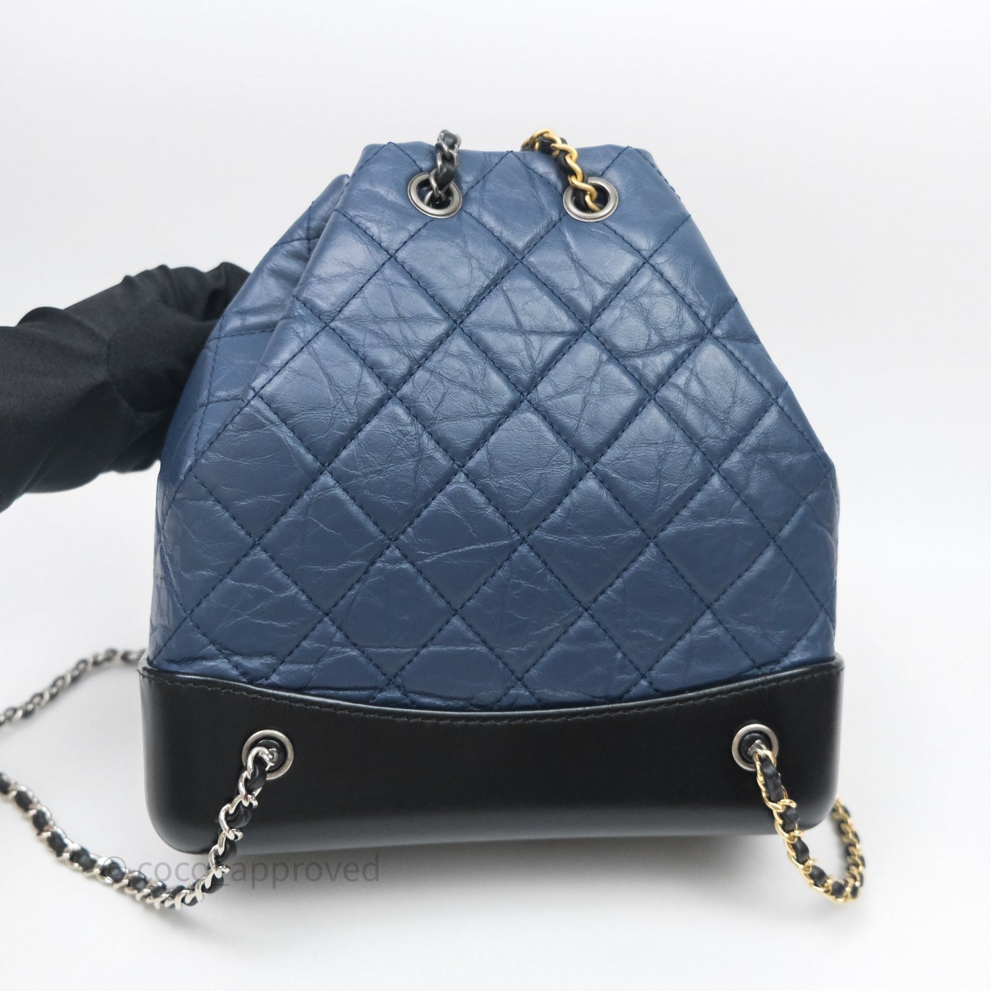 Chanel Small Gabrielle Backpack Quilted Navy Black Aged Calfskin