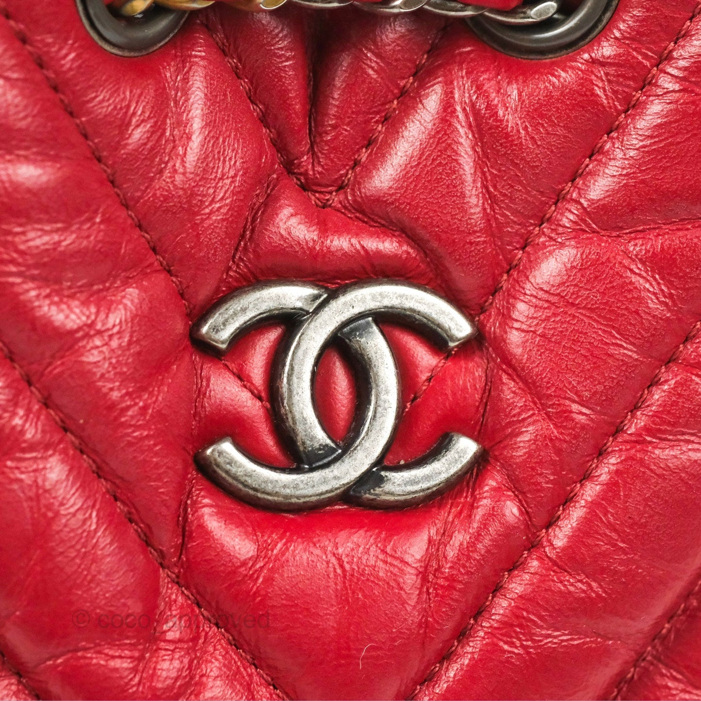 Chanel Small Chevron Gabrielle Backpack Dark Pink Aged Calfskin