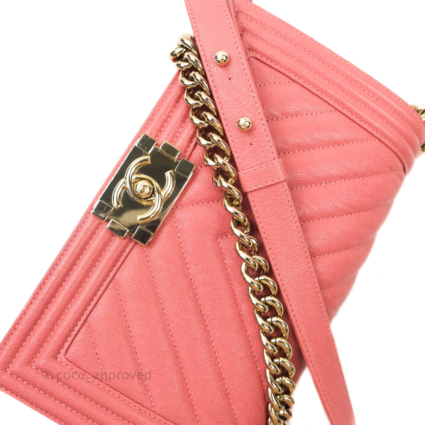 Chanel Boy Chevron Medium Pink Caviar Gold Hardware