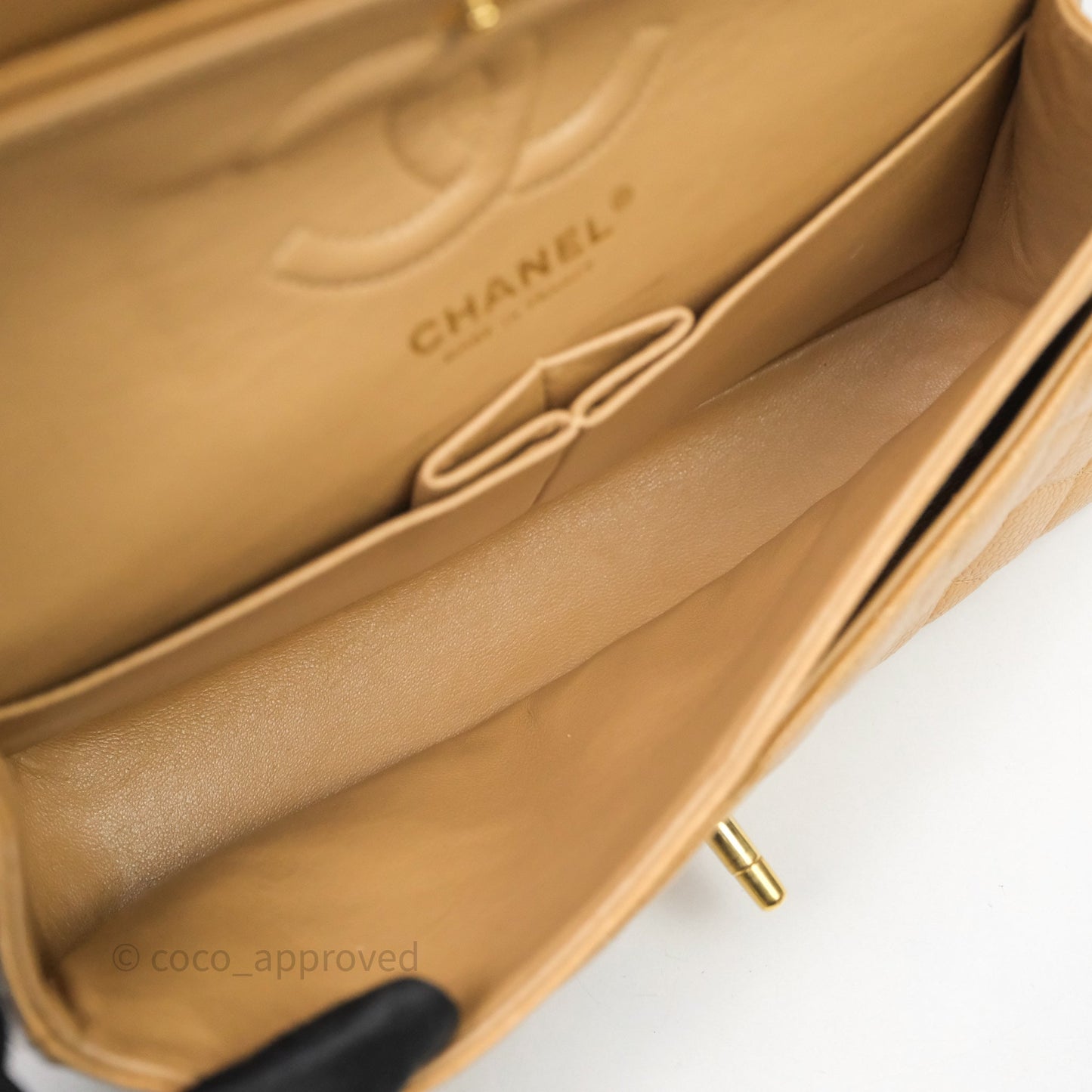 Chanel Vintage Small Classic Flap Beige Claire Caviar 24K Gold Hardware