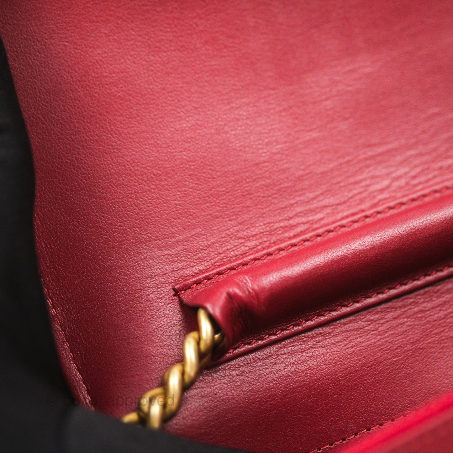 Chanel Quilted Boy Wallet on Chain WOC Red Caviar Aged Gold Hardware