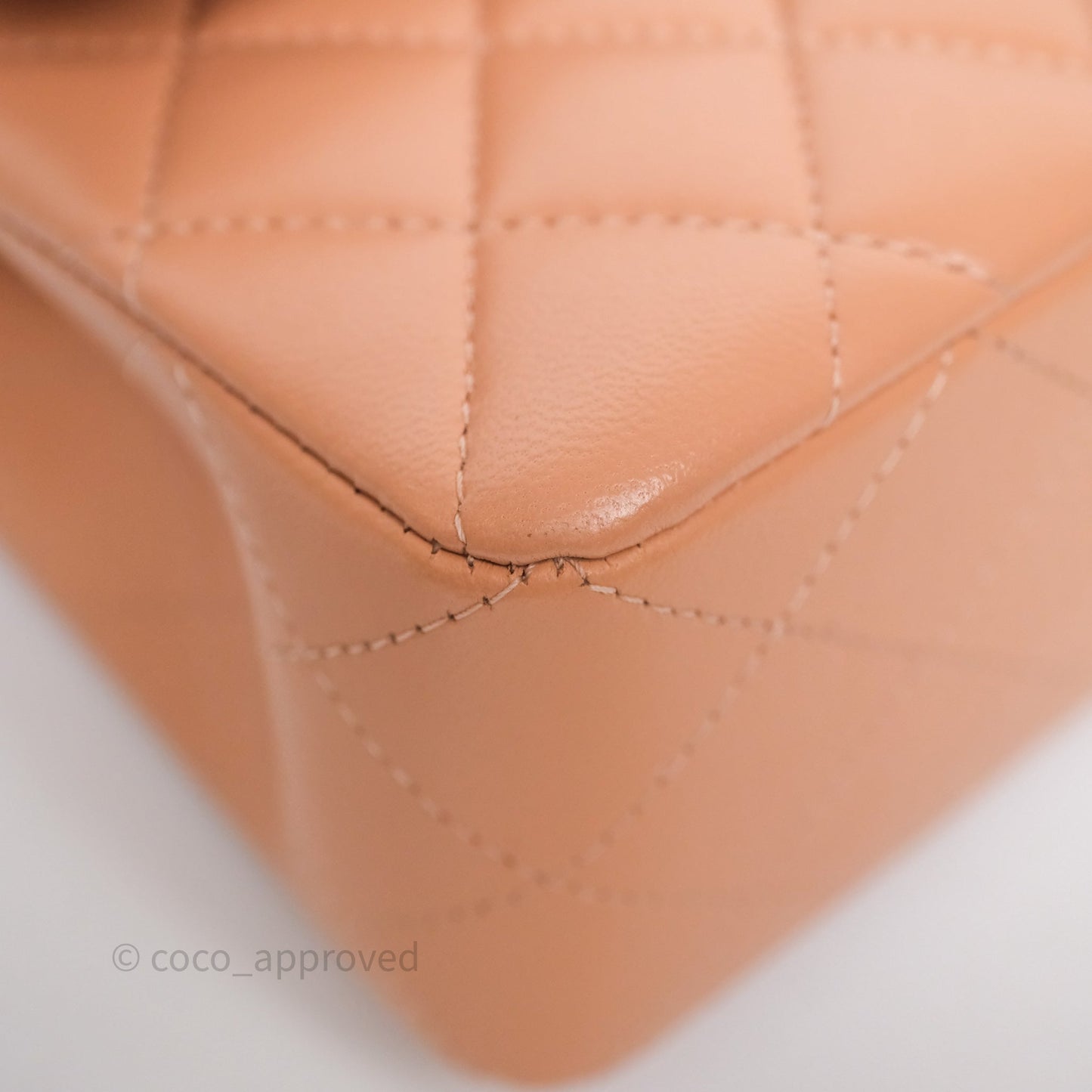 Chanel Small Classic Flap Quilted Dark Peach Beige Lambskin Gold Hardware