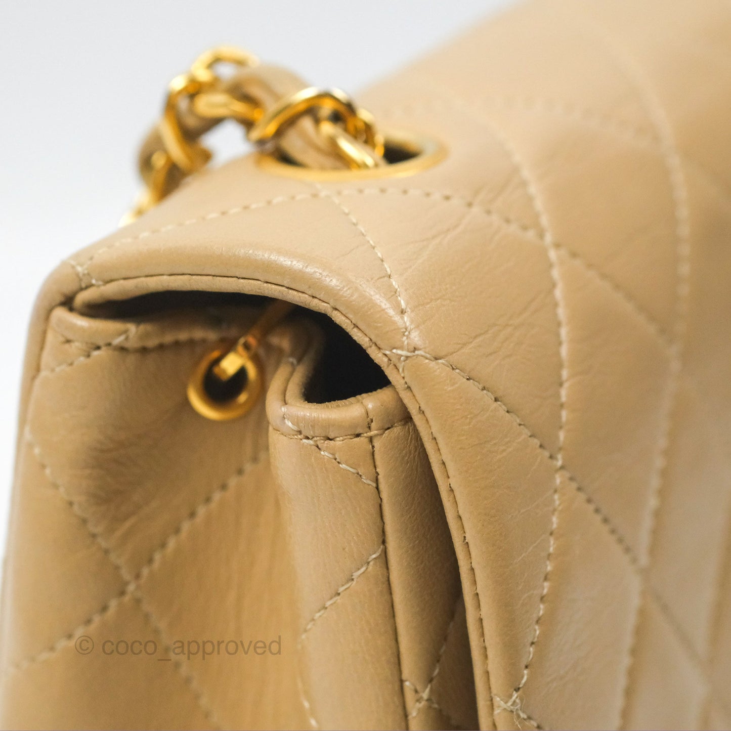 Chanel Vintage Square Flap Bag Beige Lambskin 24K Gold Hardware