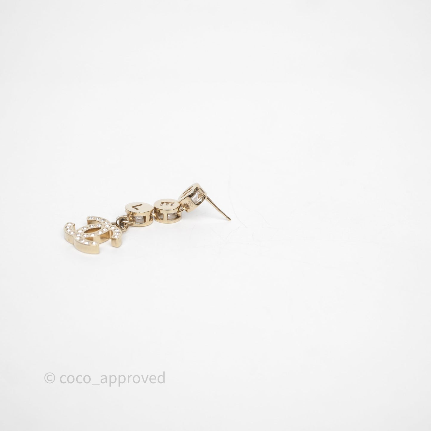Chanel CC Logo Crystal Gold Tone Drop Earrings 24B