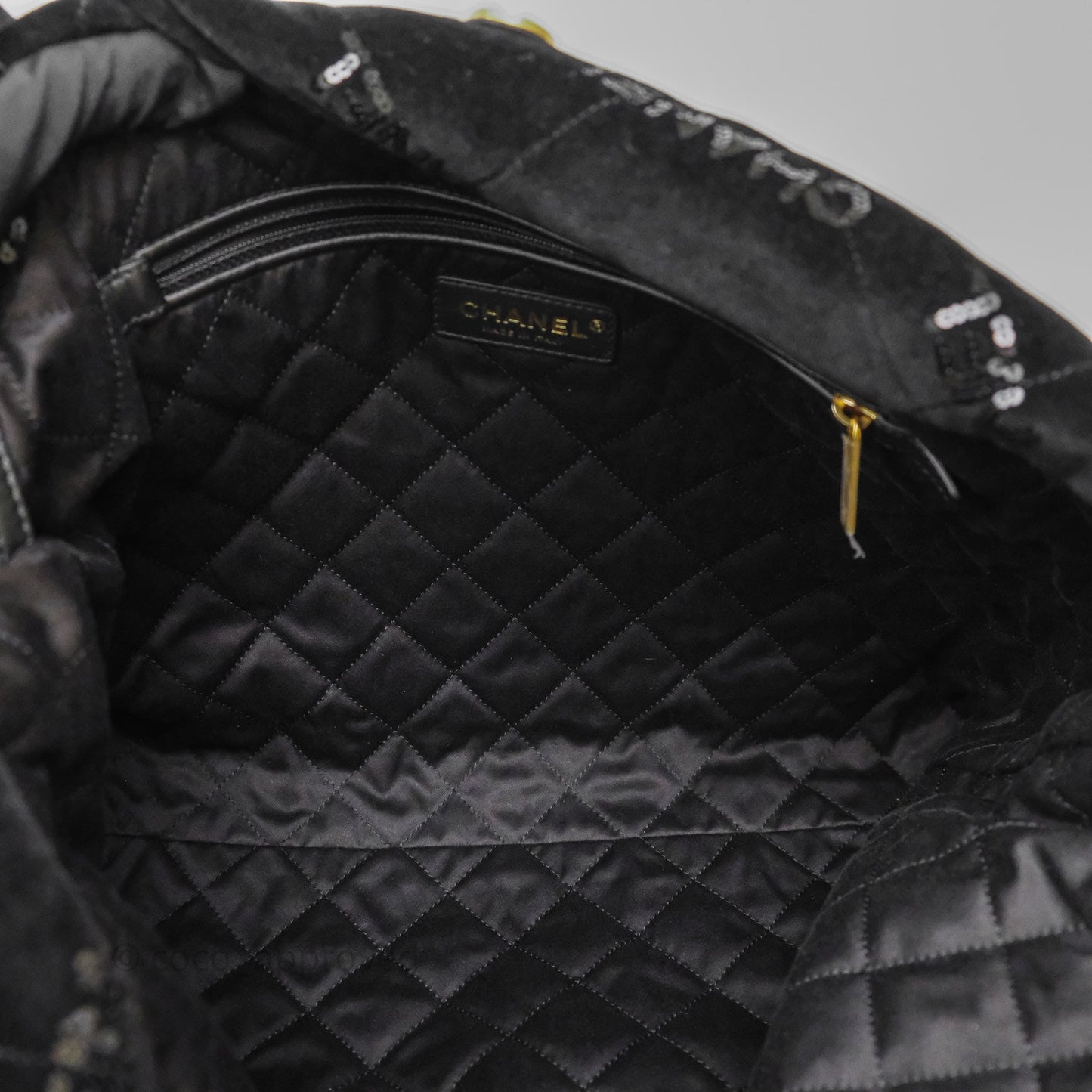 Chanel 22 Medium Sequins Logo Black Velvet