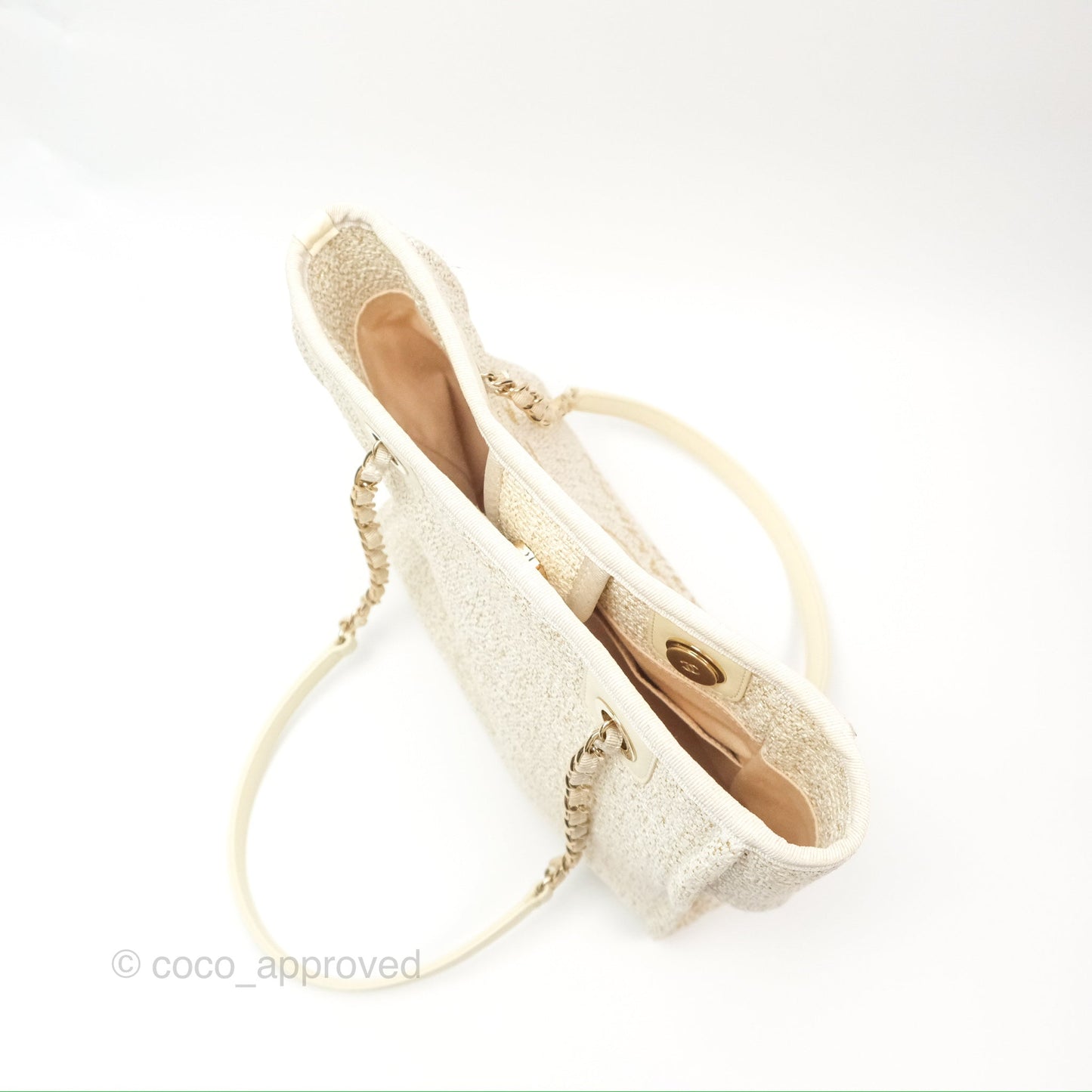 Chanel Mini Deauville Tote Ivory Lurex Boucle Gold Hardware