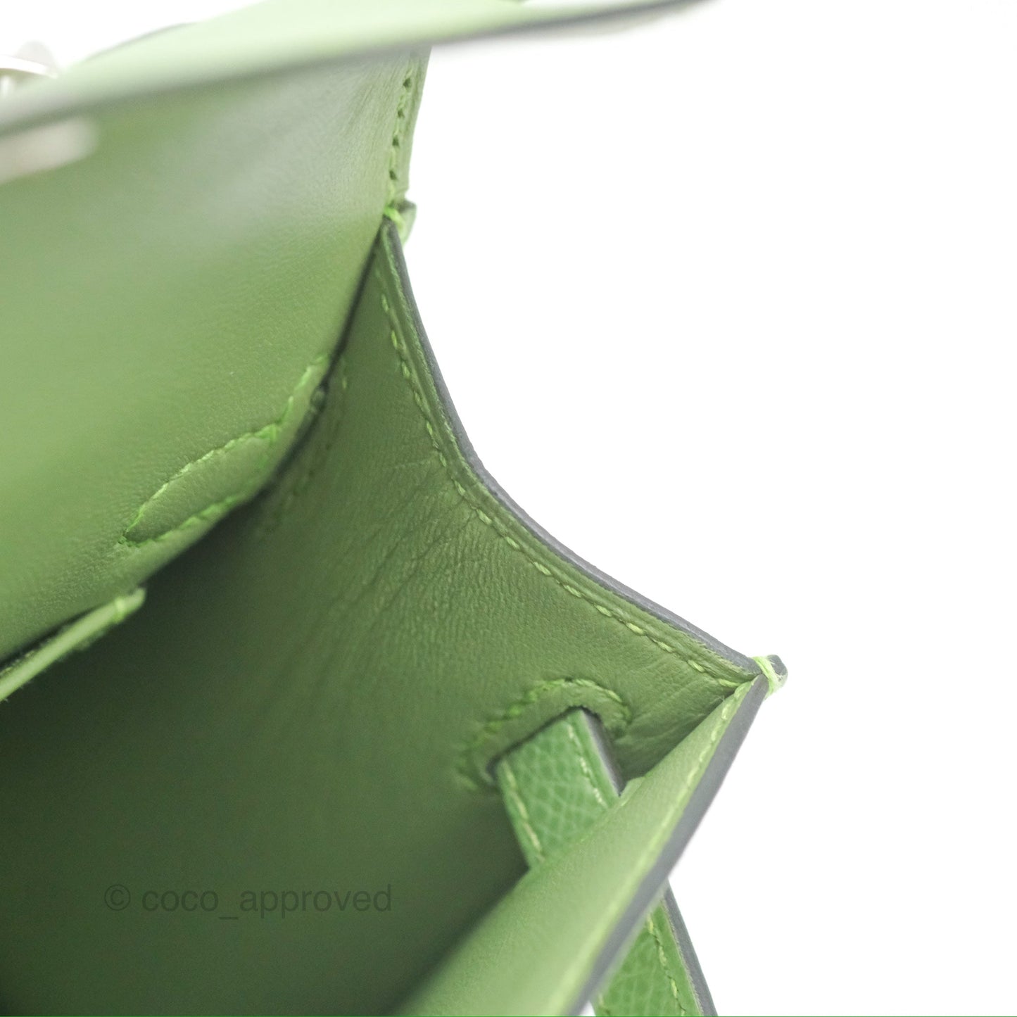 Hermès Mini Kelly II Vert Criquet Epsom Palladium Hardware