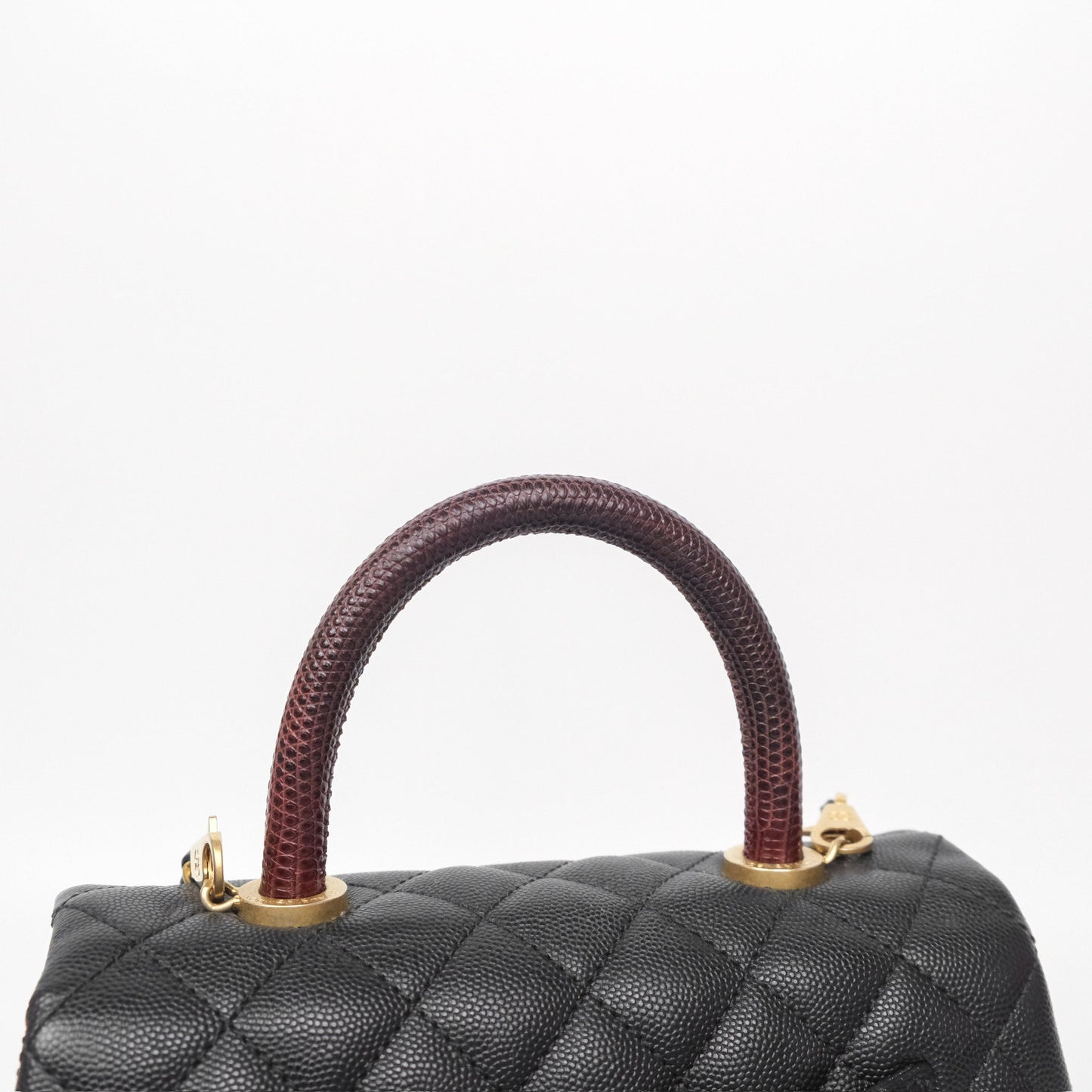 Chanel Small Coco Handle Black Caviar Gold Hardware Lizard Embossed Handle
