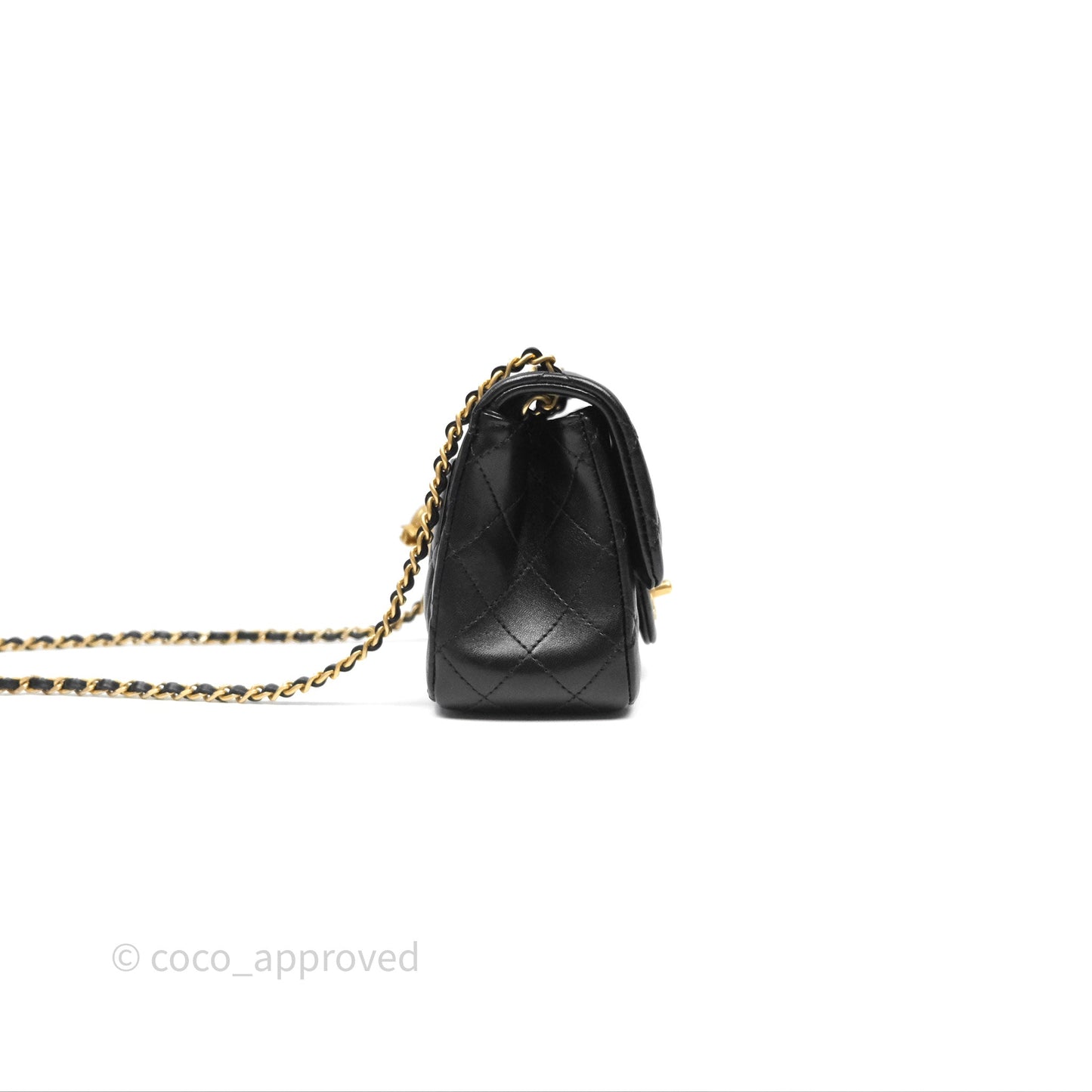 Chanel Pearl Crush Mini Square Quilted Black Lambskin Aged Gold Hardware