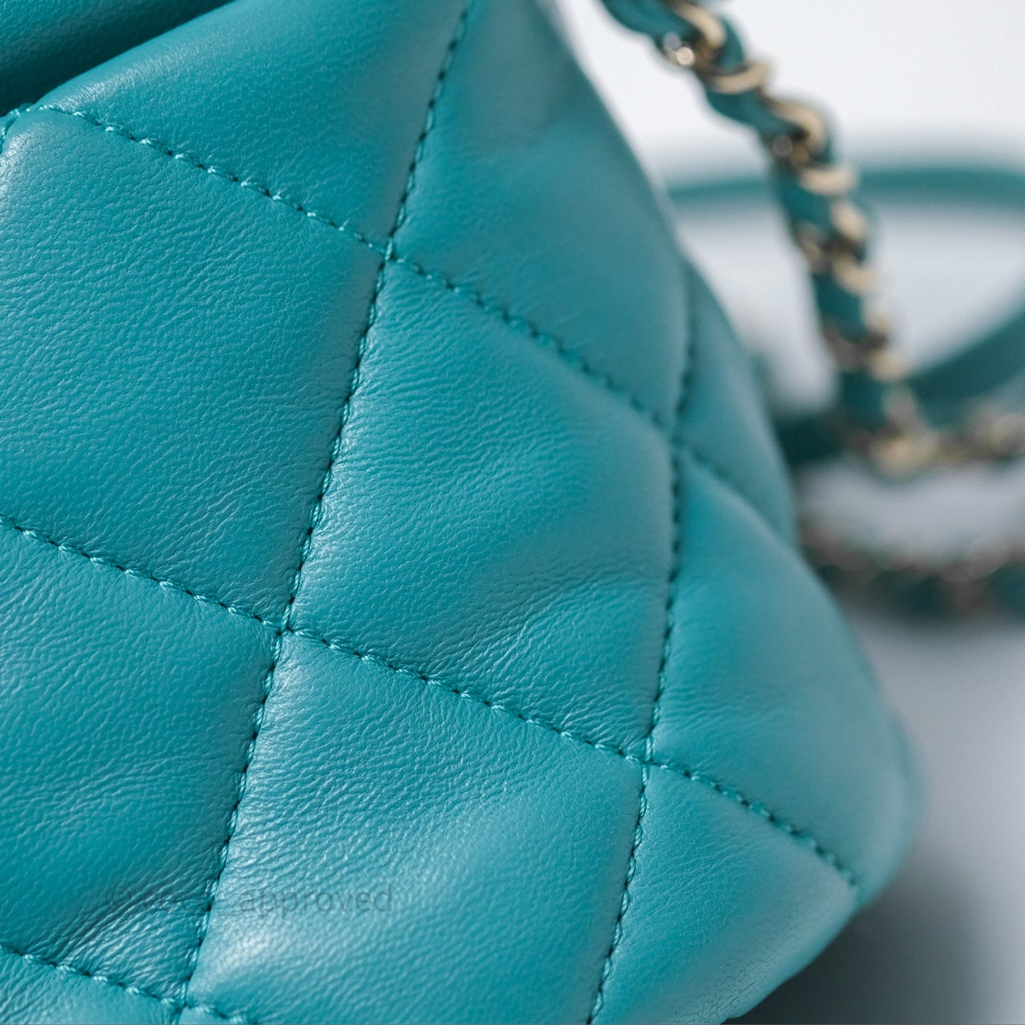 Chanel Pearl CC Drawstring Bucket Bag Teal Green Lambskin Gold Hardware
