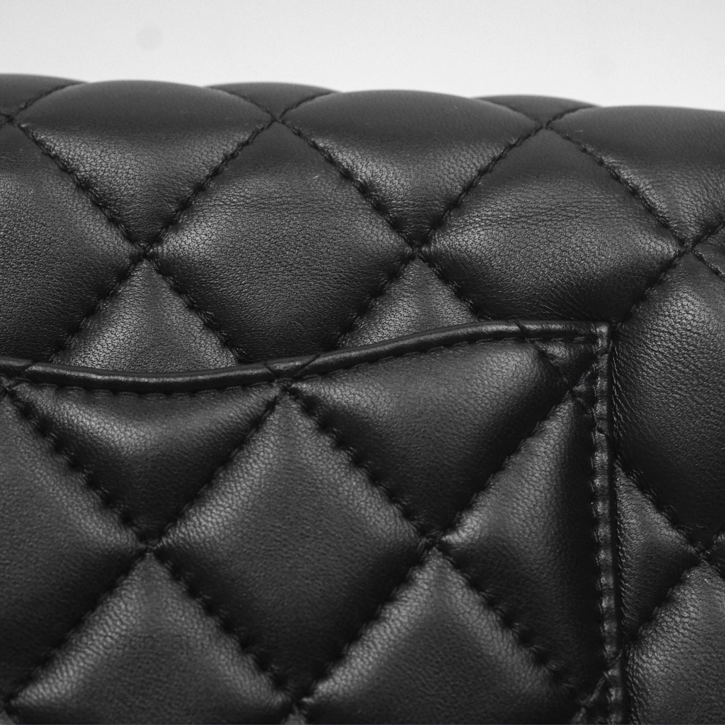 Chanel Logo Pearl Chain Flap Bag Black Lambskin Gold Hardware
