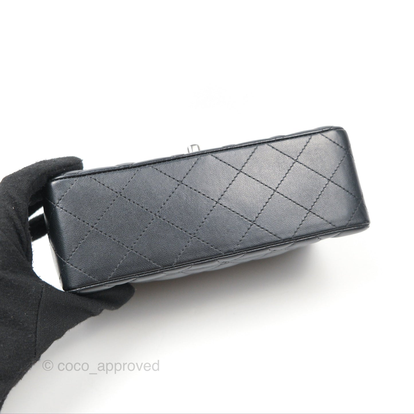 Chanel Quilted Mini Rectangular Flap Black Lambskin Silver Hardware