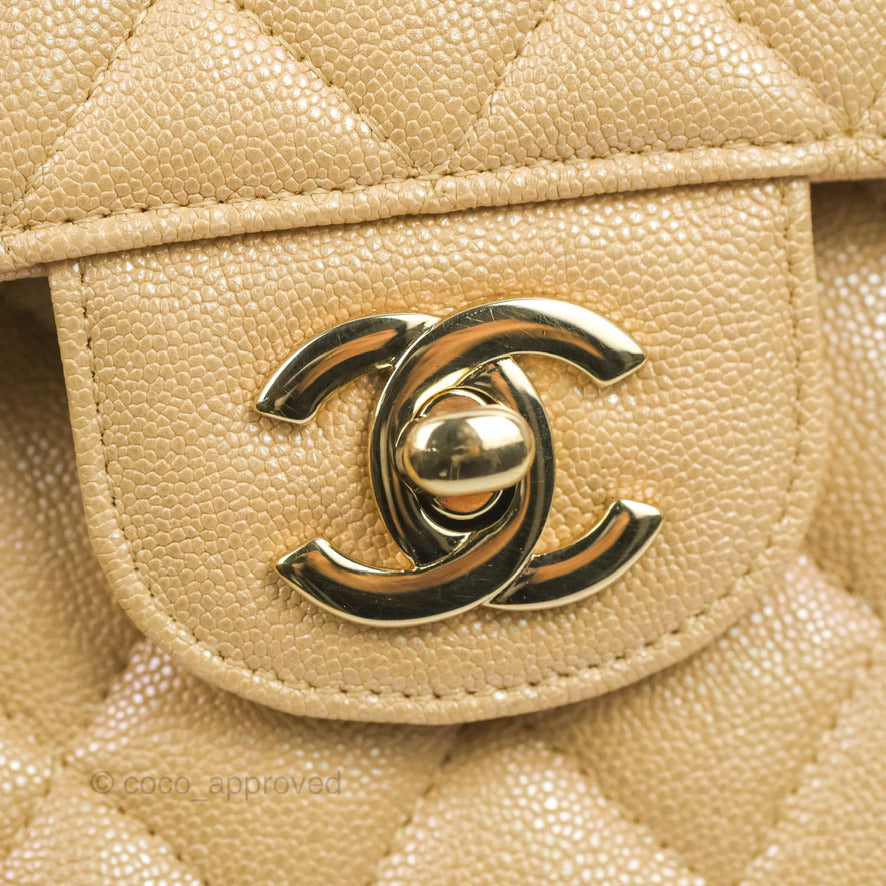Chanel Classic Small S/M Flap Iridescent Beige Caviar Gold Hardware 19S