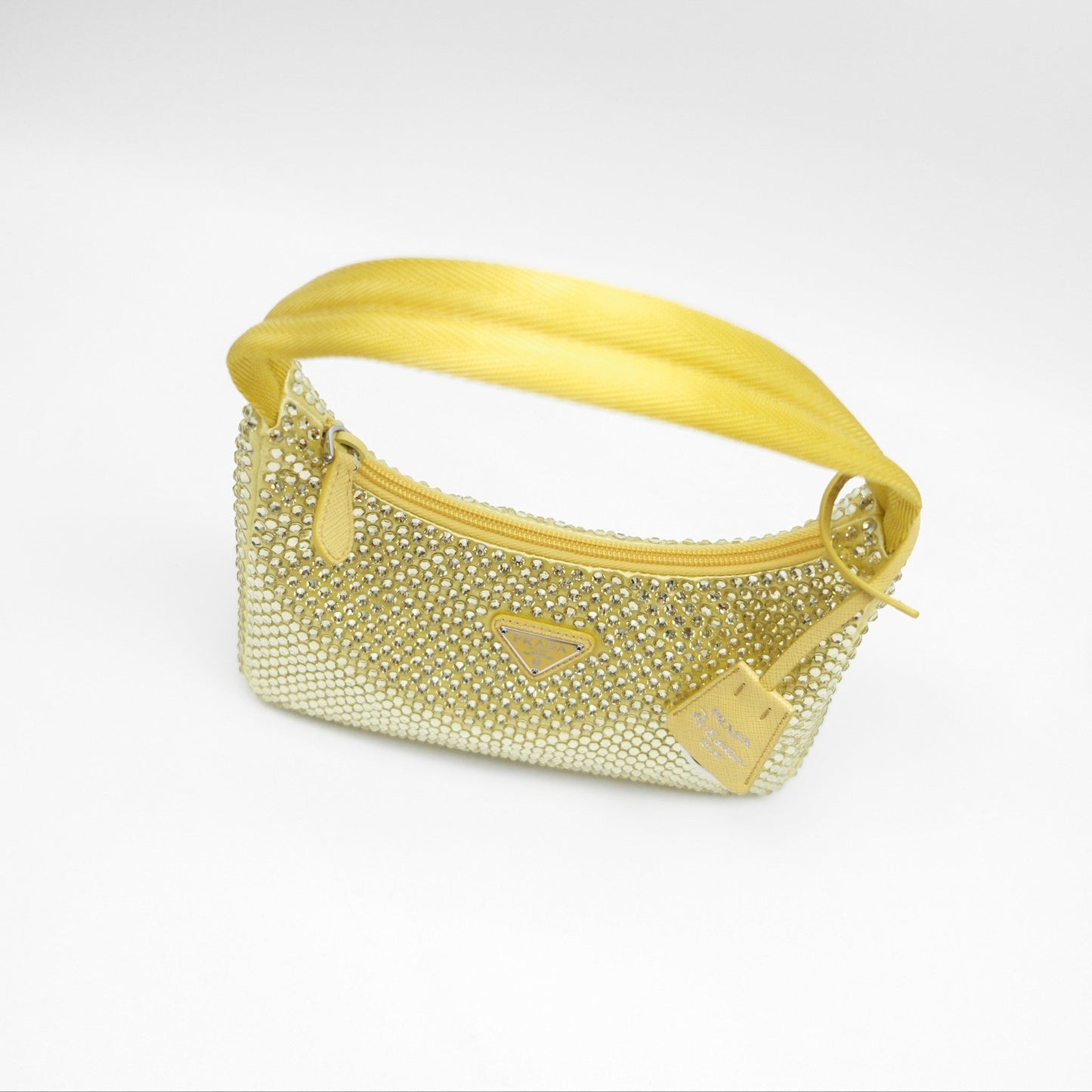 Prada Re-Edition 2000 Nylon Mini Bag Yellow Crystal Embellished