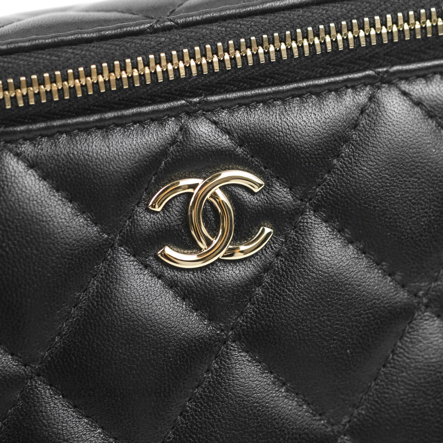 Chanel Vanity Rectangular Top Handle Black Lambskin Gold Hardware