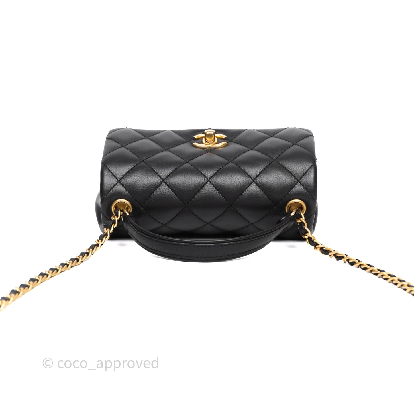 Chanel Quilted Handle Flap Bag Black Calfskin Aged Gold Hardware