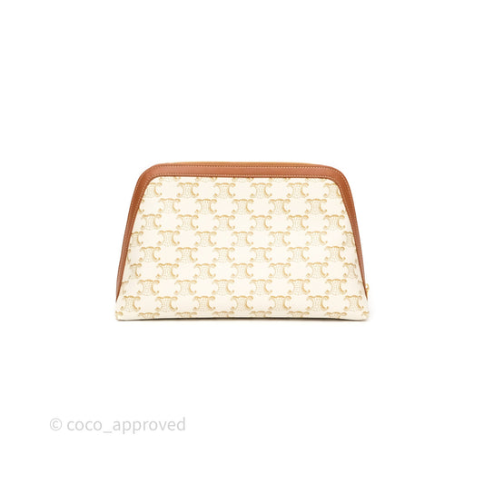 Celine Large Cosmetic Pouch White Triomphe Canvas