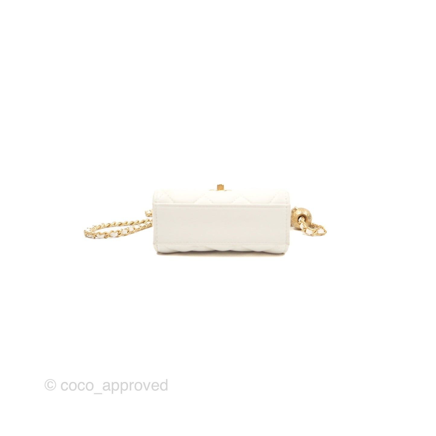 Chanel Quilted Pearl Crush Phone Holder With Chain White Lambskin