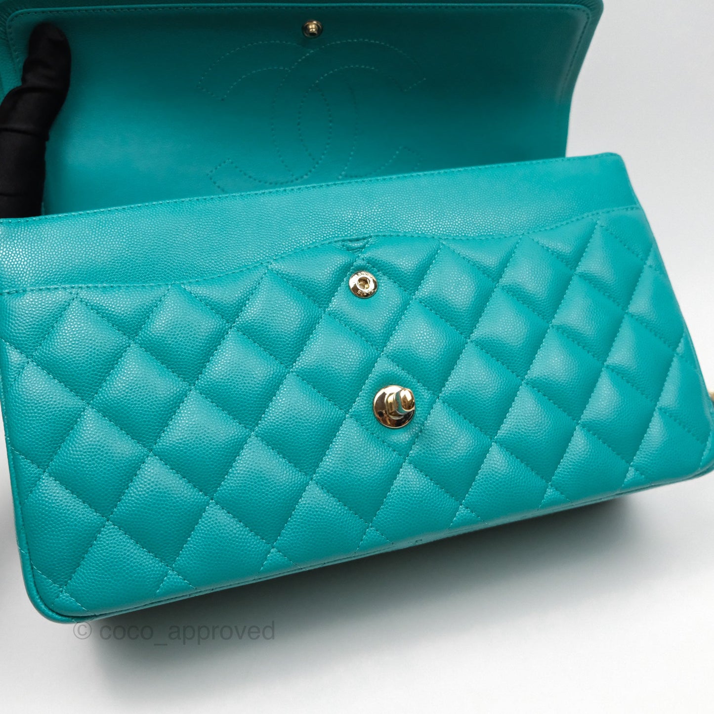 Chanel Jumbo Double Flap Turquoise Caviar Gold Hardware⁣⁣