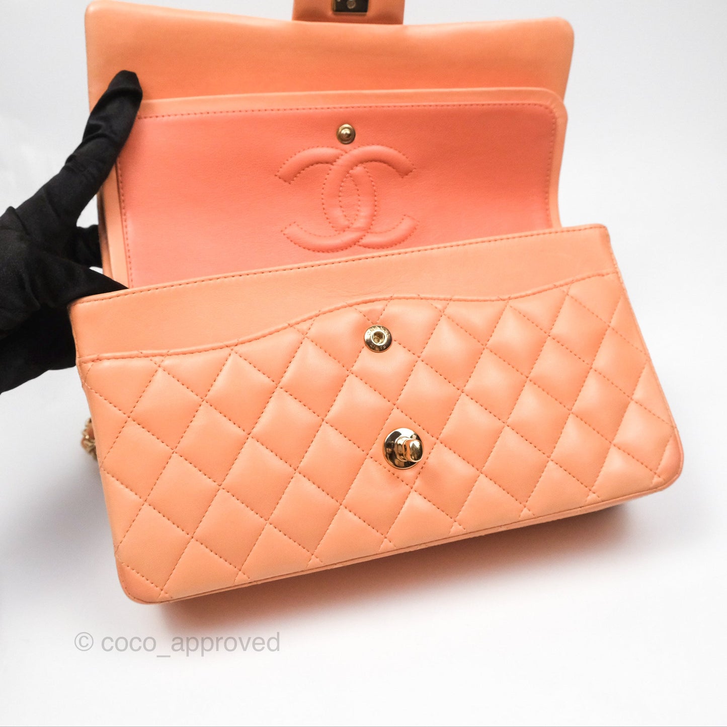 Chanel Classic M/L Medium Flap Quilted Peach Lambskin Gold Hardware
