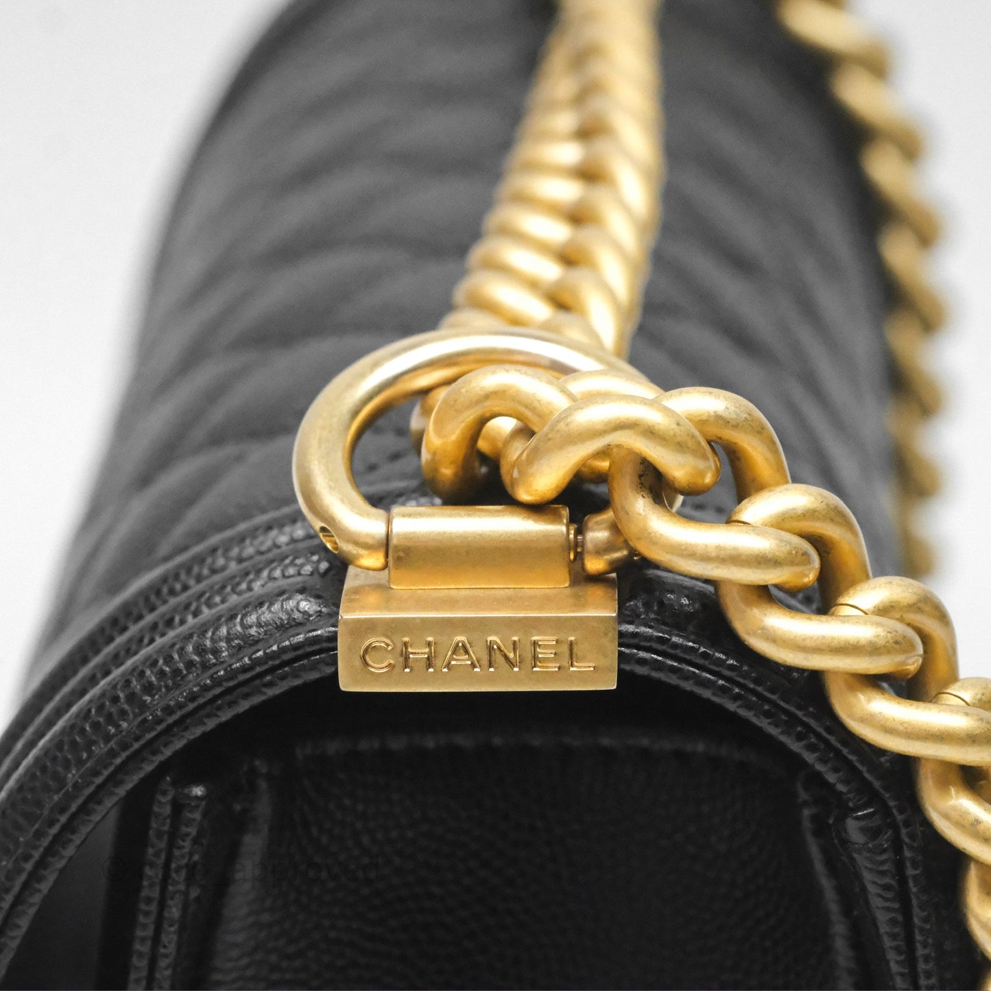 Chanel Quilted Medium Boy Black Caviar Aged Gold Hardware