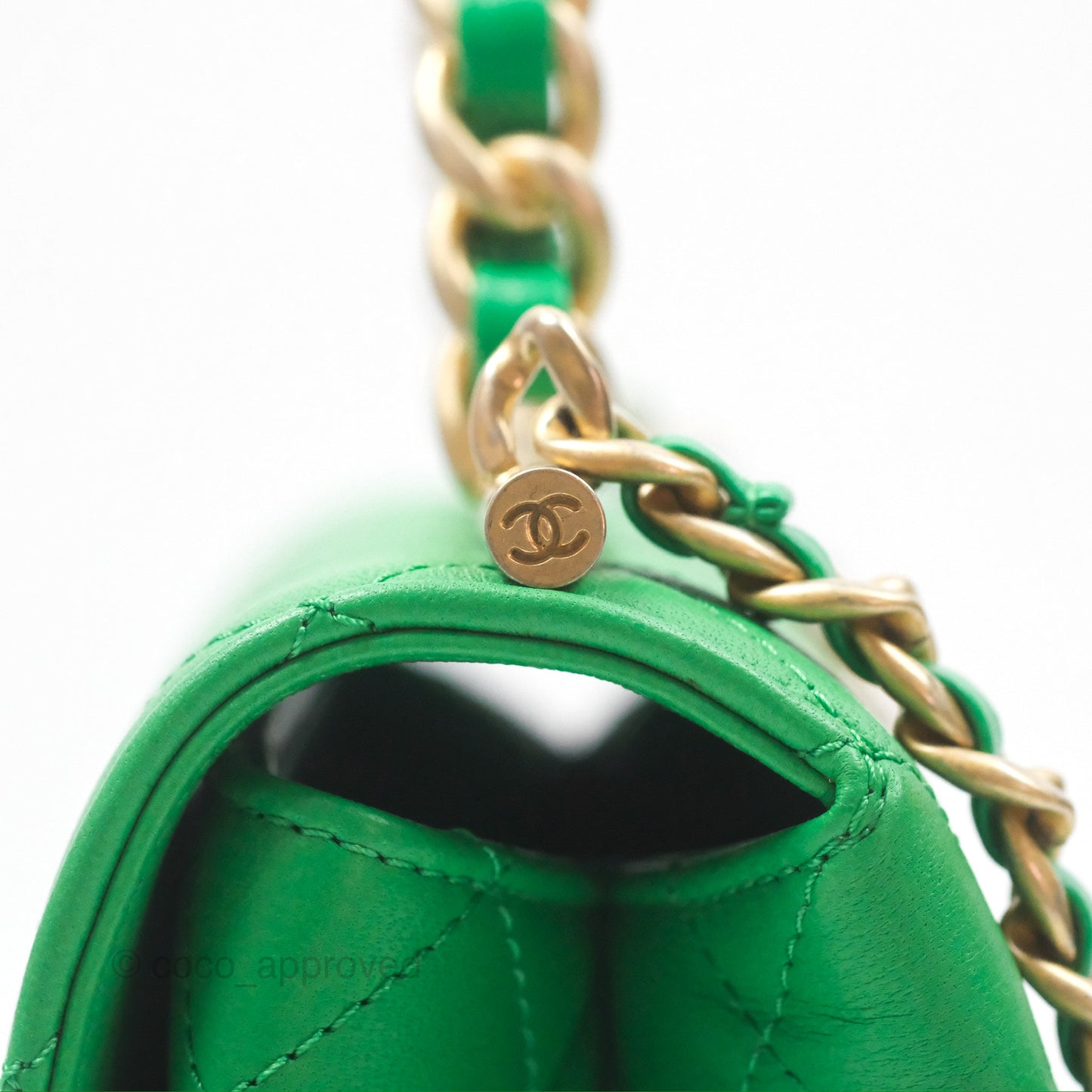 Chanel CC Quilted Flap Bag With Top Handle Green Calfskin Gold Hardware