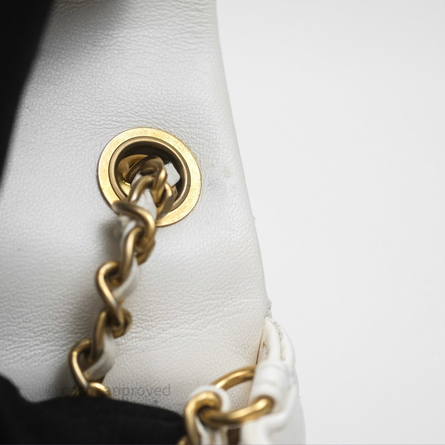 Chanel Mini Rectangular Pearl Crush Quilted White Lambskin Aged Gold Hardware