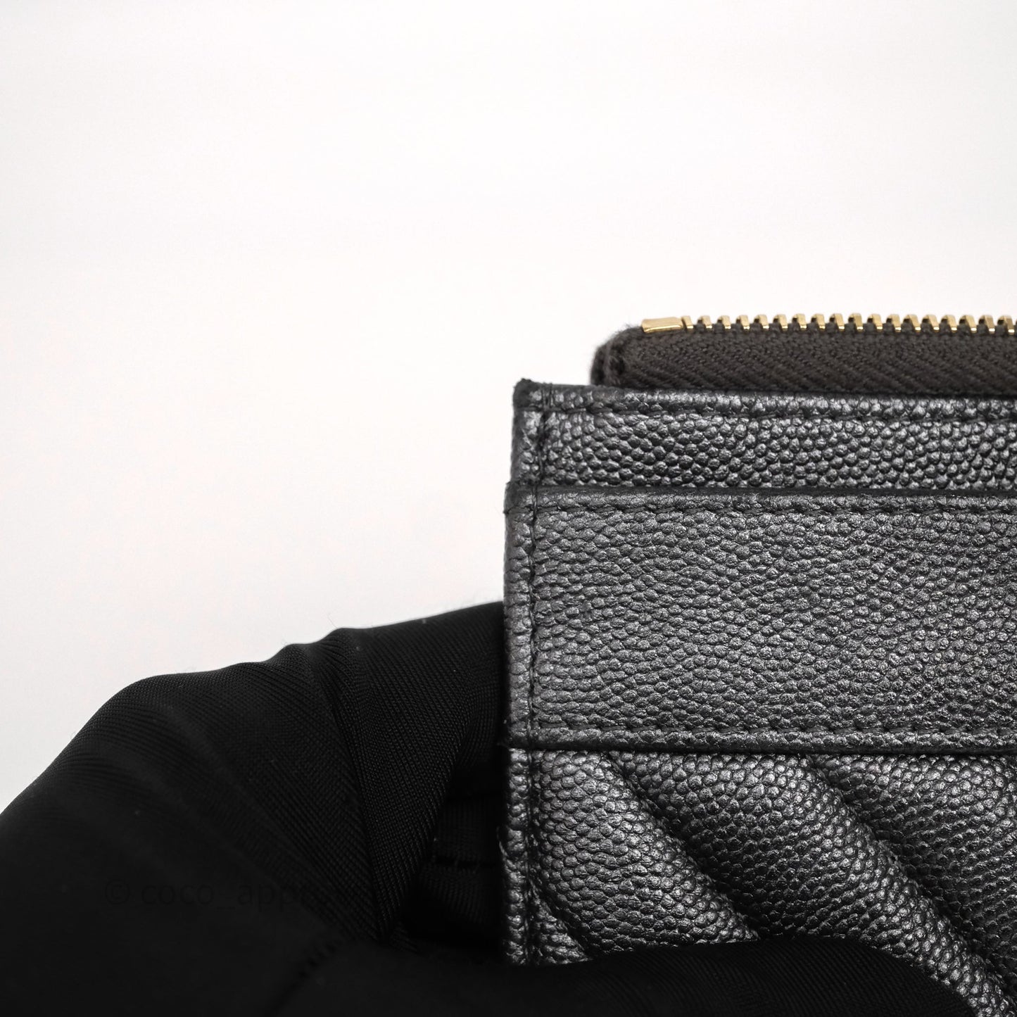 Chanel Chevron Zip Long Wallet Grey Caviar Gold Hardware