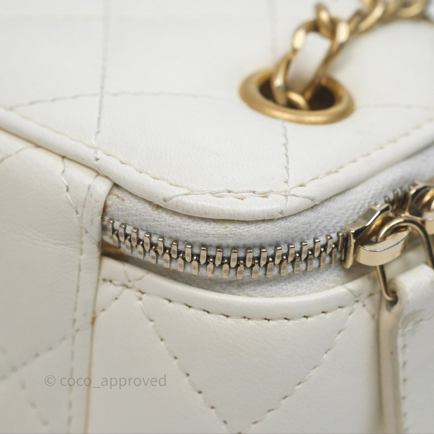 Chanel Mini Pearl Crush Vanity With Chain Ivory White Aged Gold Hardware