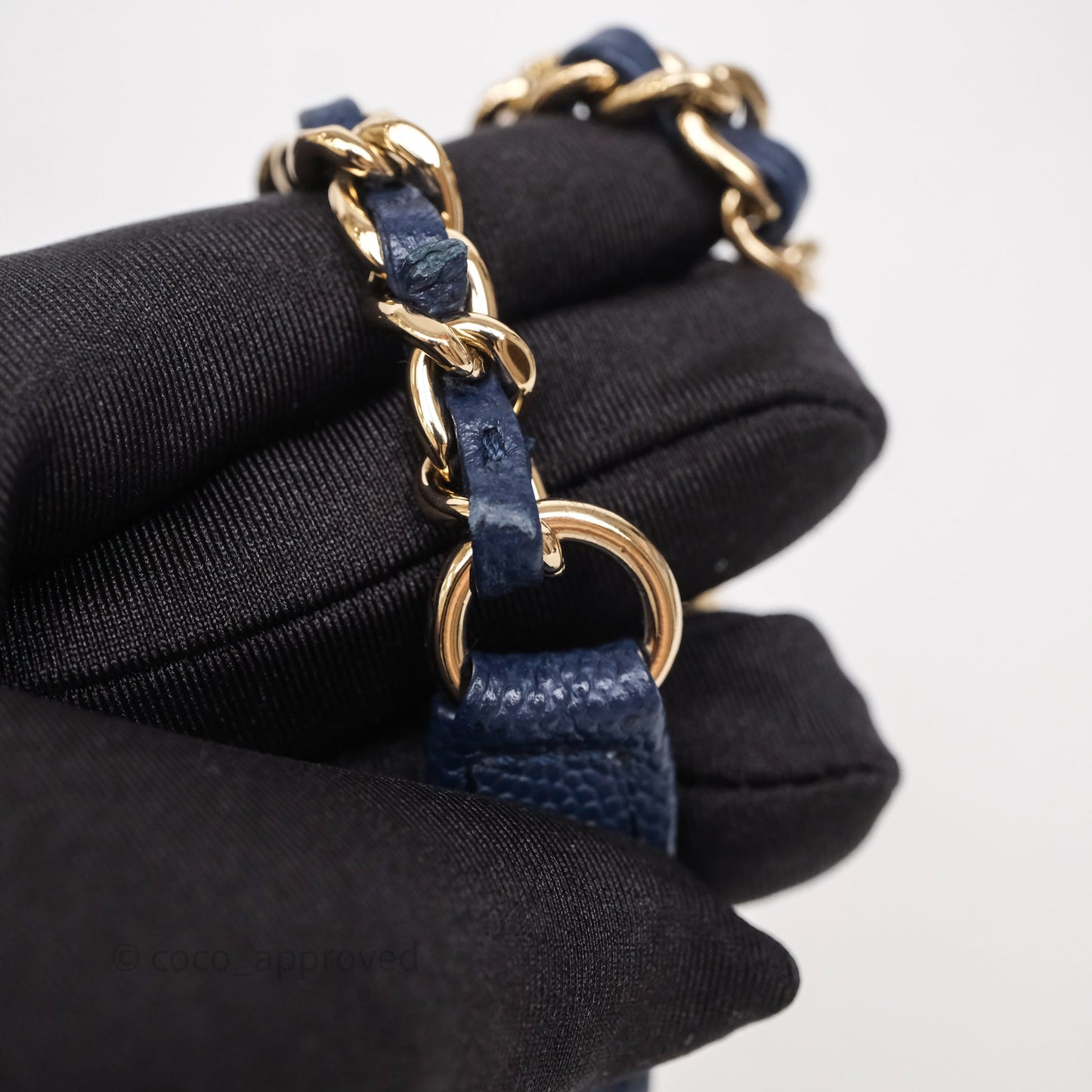 Chanel Quilted Small CC Filigree Vanity Case Navy Caviar Gold Hardware