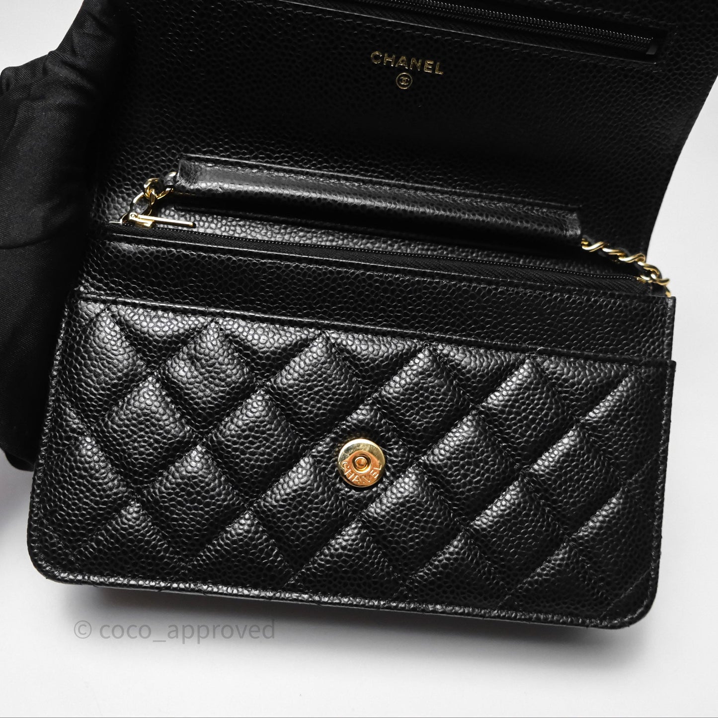 Chanel Quilted WOC Black Caviar Gold Hardware