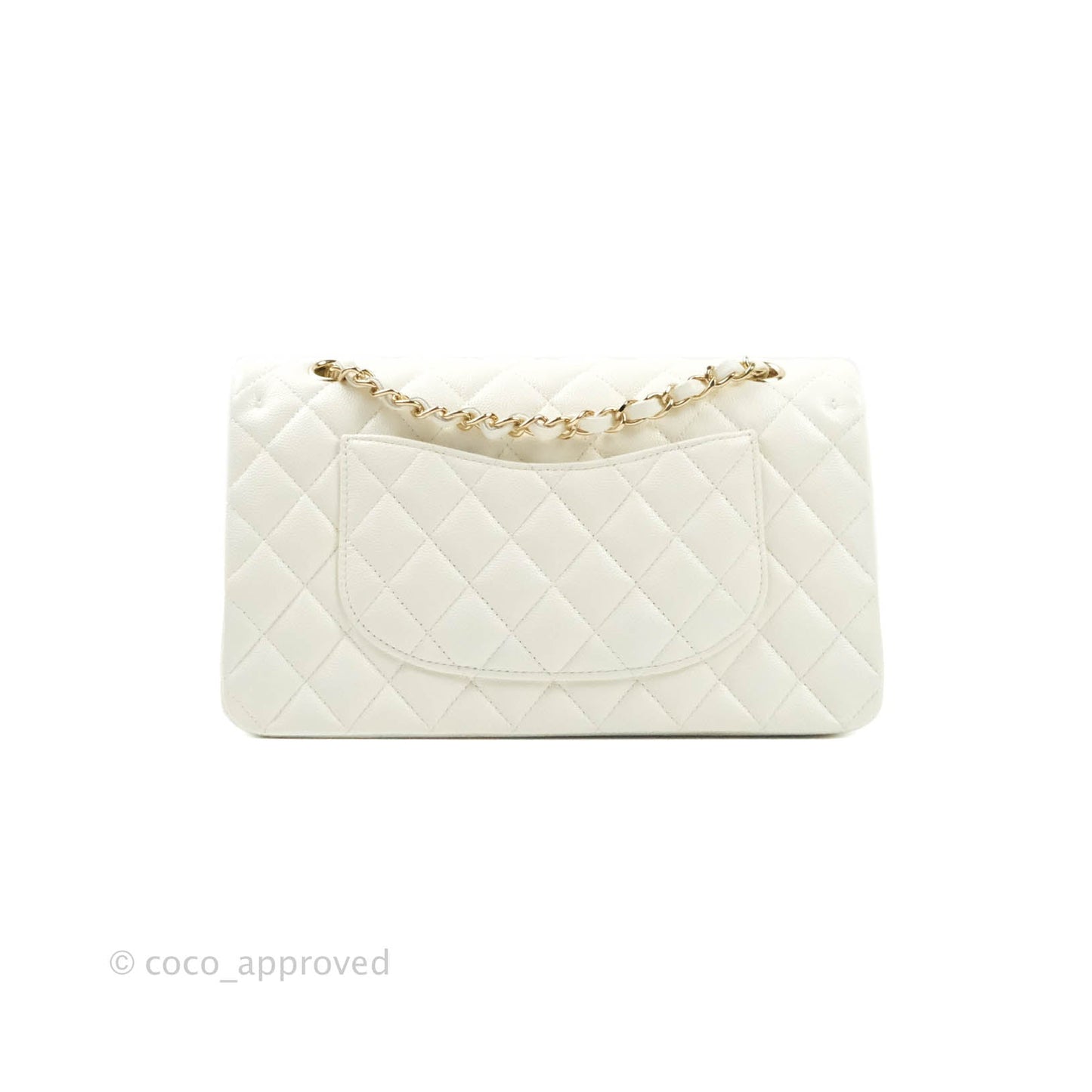 Chanel Classic M/L Medium Double Flap Ivory White Caviar Gold Hardware