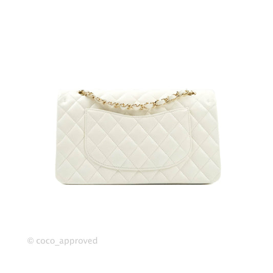 Chanel Classic M/L Medium Double Flap Ivory White Caviar Gold Hardware