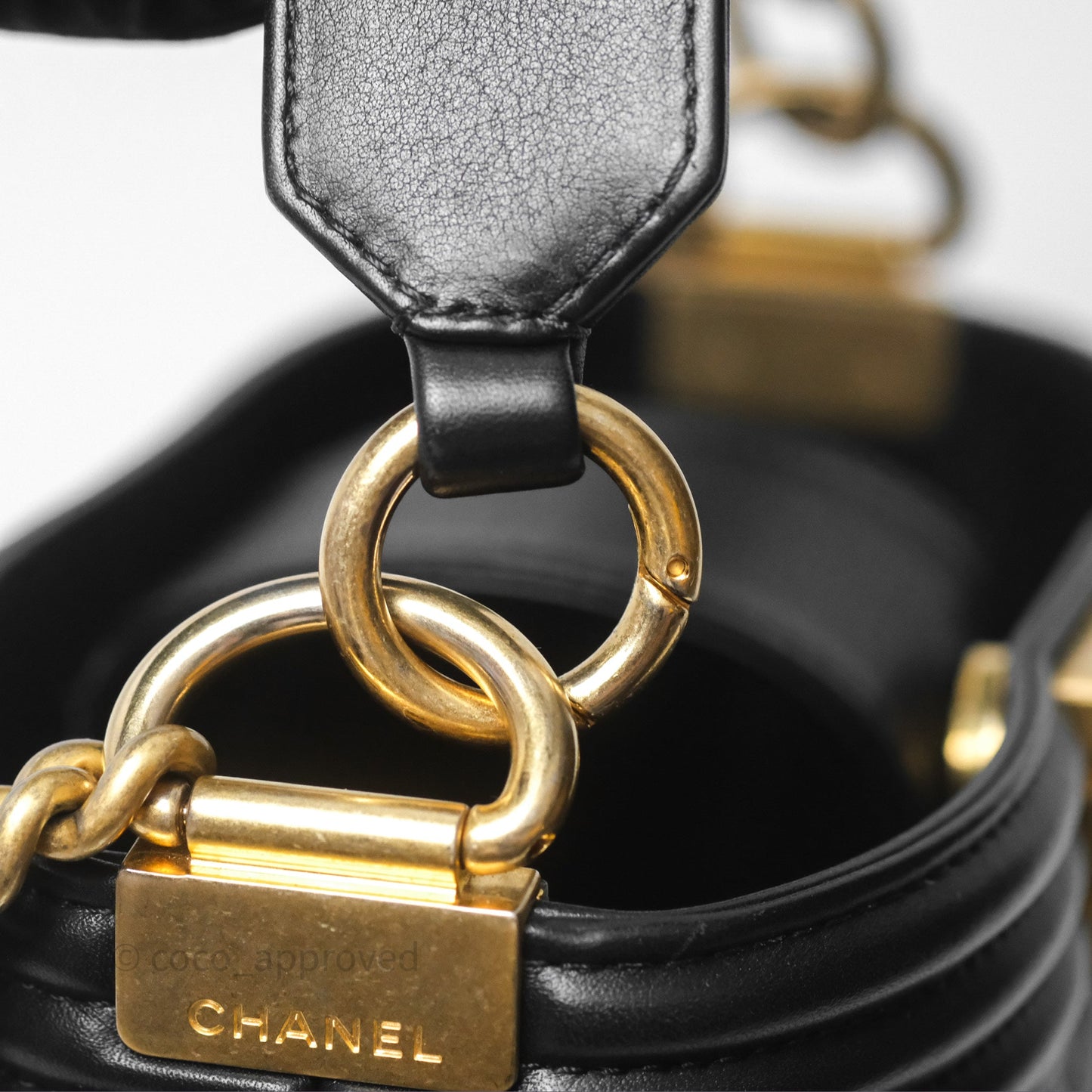Chanel Quilted Boy Bucket Bag Black Lambskin Aged Gold Hardware
