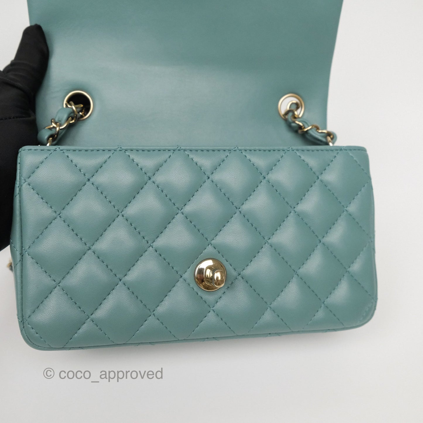 Chanel Quilted Mini Rectangular Flap Turquoise Blue Lambskin Gold Hardware