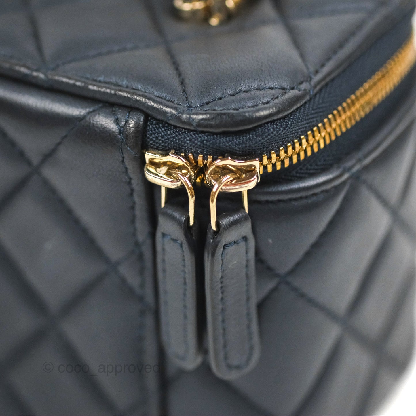 Chanel Vanity Rectangular Top Handle Iridescent Navy Lambskin Gold Hardware