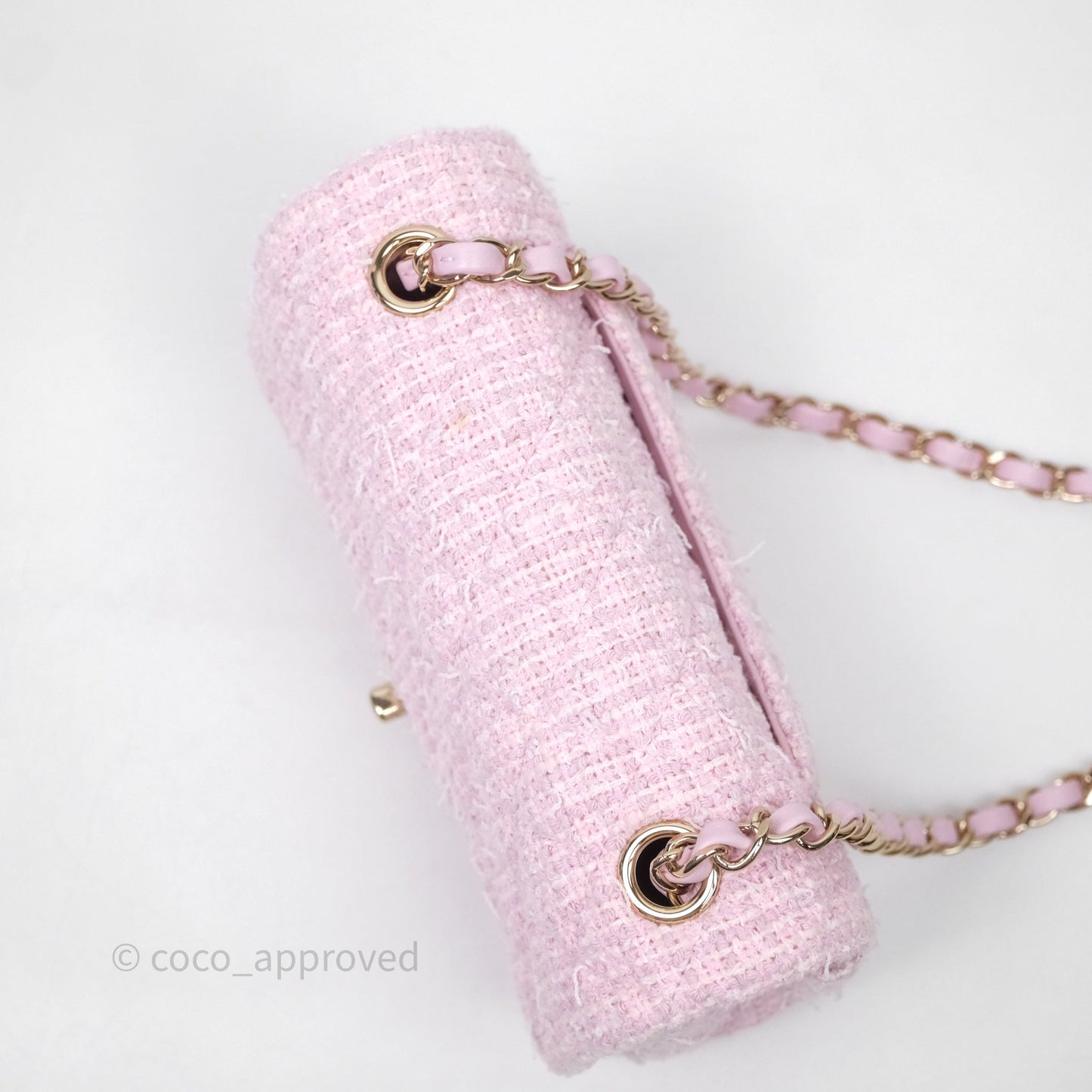 Chanel Classic Mini Rectangular Flap Pink Tweed Gold Hardware