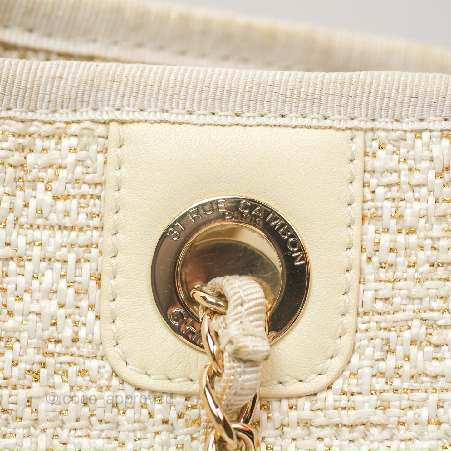 Chanel Mini Deauville Tote Ivory Lurex Boucle Gold Hardware