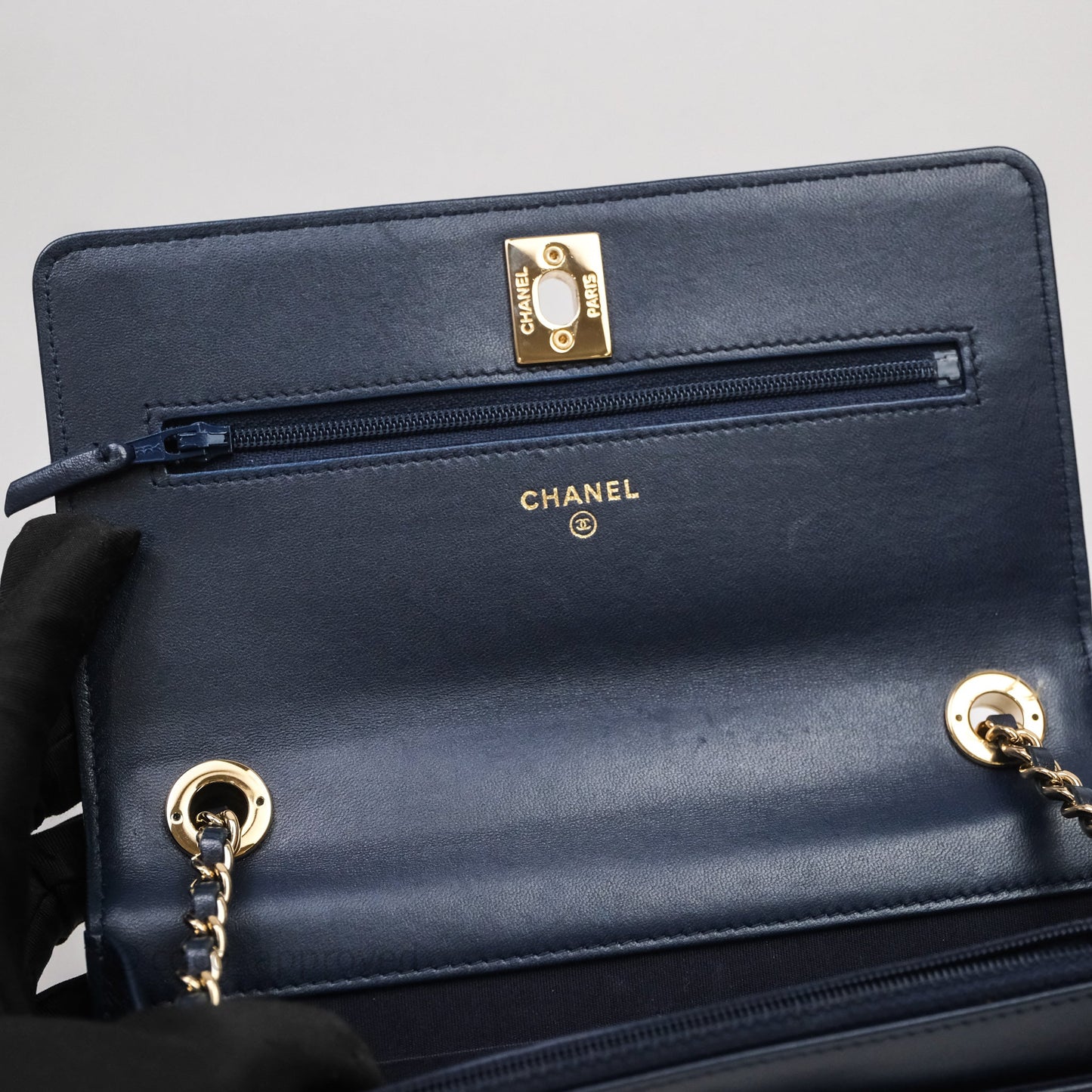 Chanel Trendy CC WOC Wallet On Chain Navy Lambskin Gold Hardware
