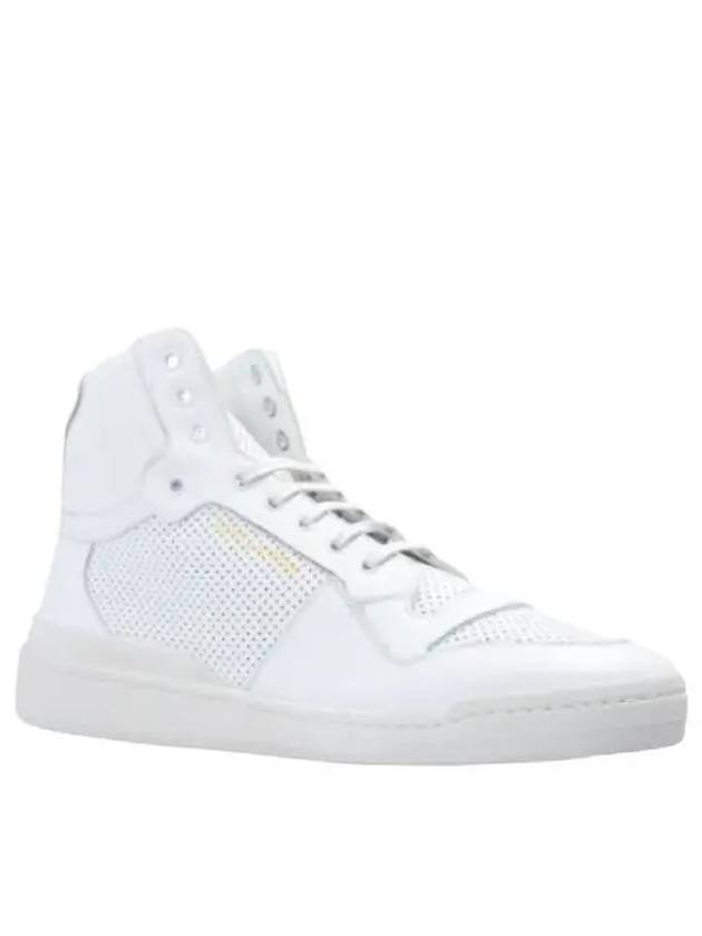 Luxury Saint Laurent Men's SL24 Used-Look Perforated Leather Mid Top Sneakers White