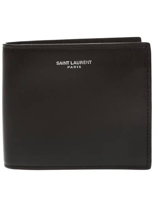 Luxury Saint Laurent Logo Smooth Leather Half Wallet Black