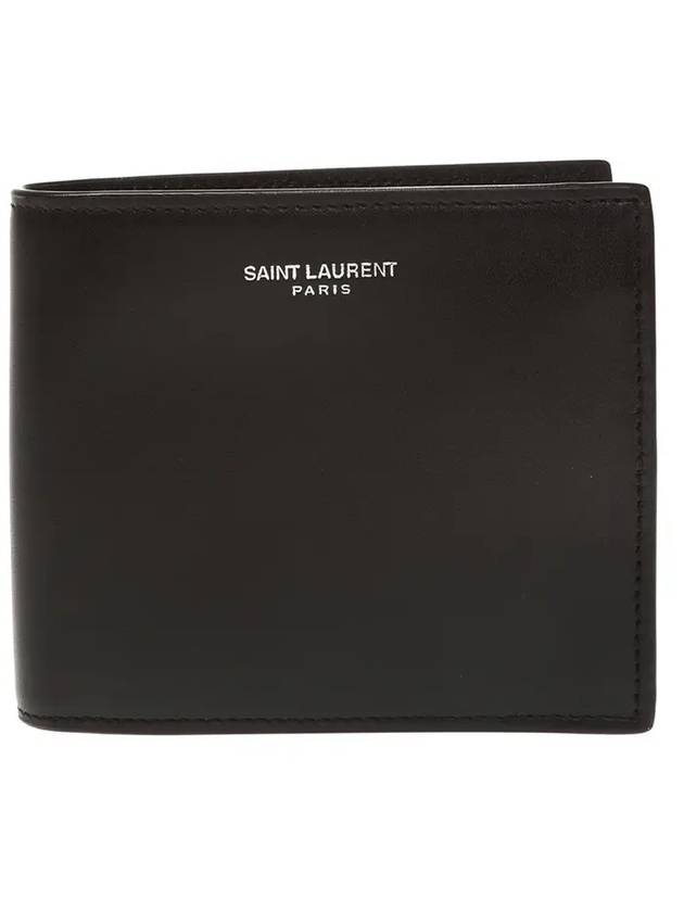 Luxury Saint Laurent Logo Smooth Leather Half Wallet Black