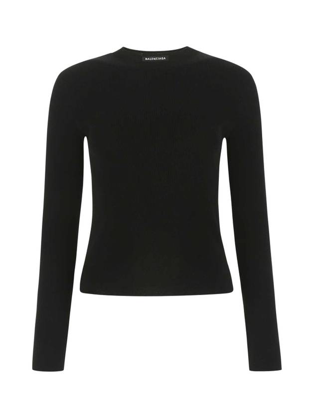 Luxury Balenciaga WoMen's Neck Logo Crew Neck Knit Top Black