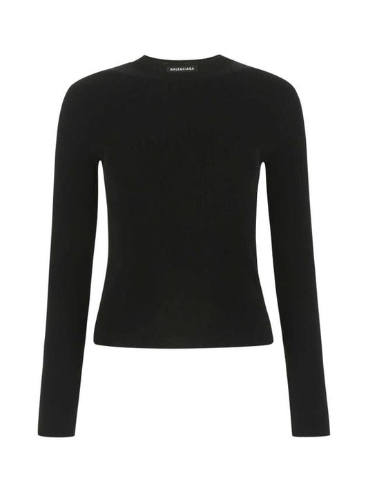 Luxury Balenciaga WoMen's Neck Logo Crew Neck Knit Top Black