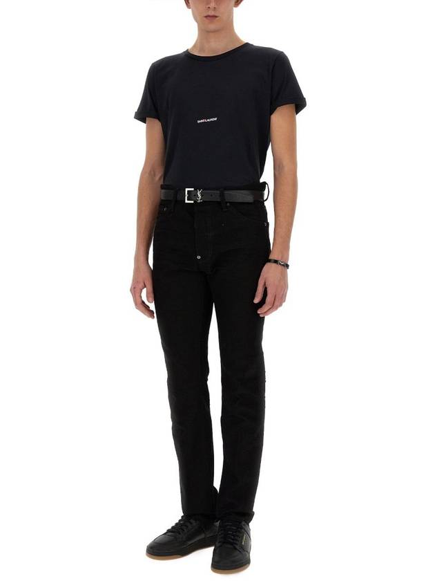 Luxury Saint Laurent Men's Small Logo Short Sleeve T-Shirt Black
