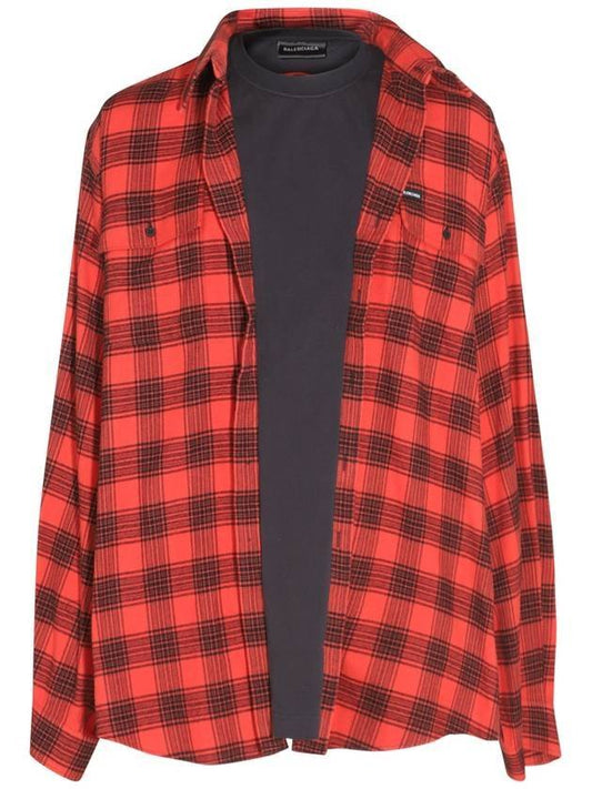 Luxury Balenciaga Trompe L'Oeil Long Sleeve Shirt Red