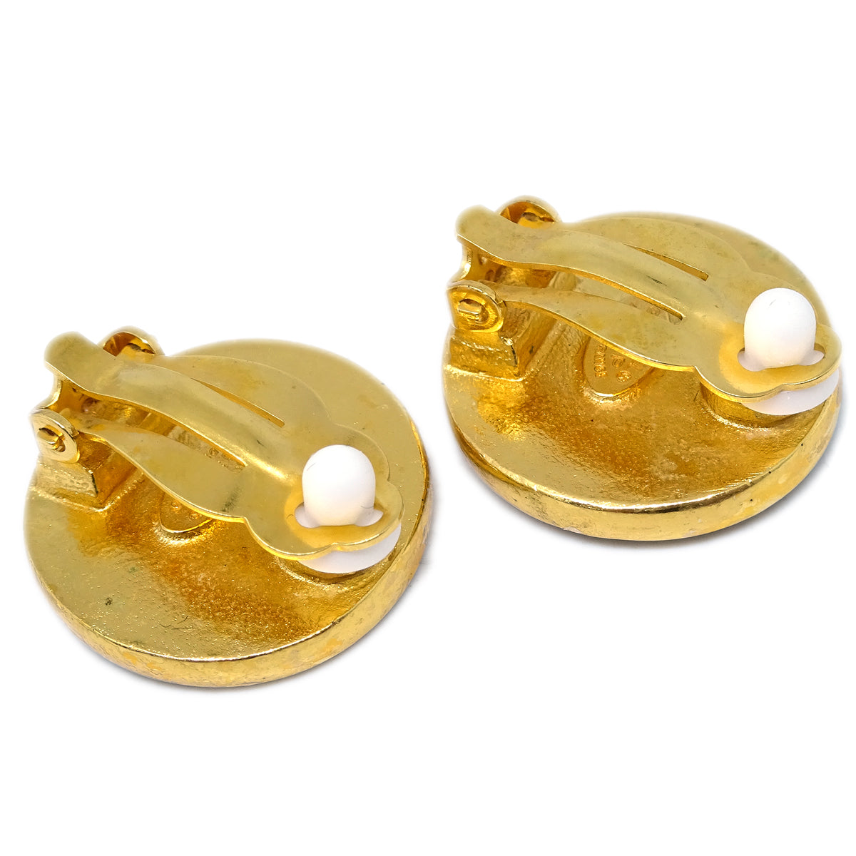 Chanel Button Earrings Clip-On Black 03P