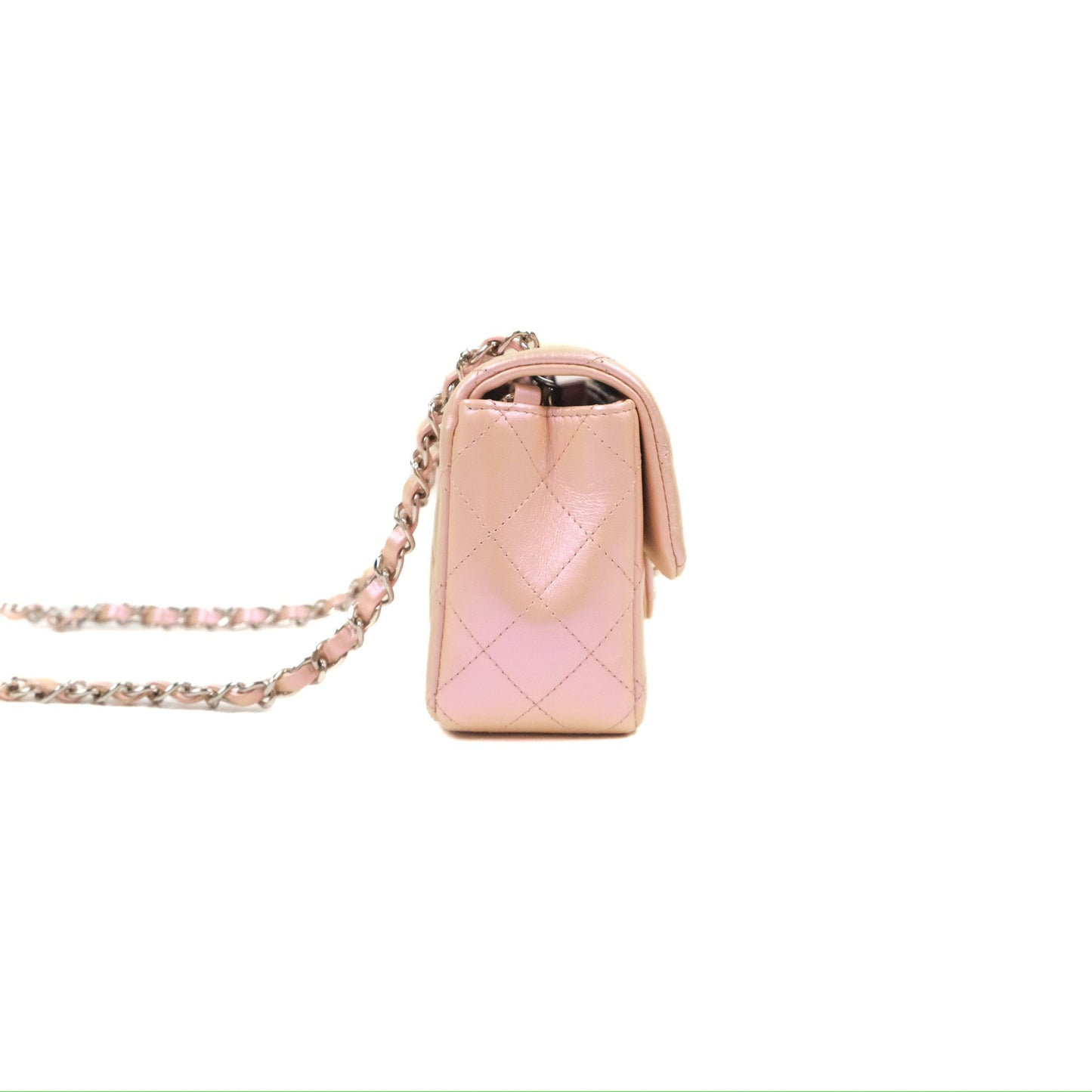 Chanel Quilted Mini Rectangular Iridescent Pink Calfskin Silver Hardware